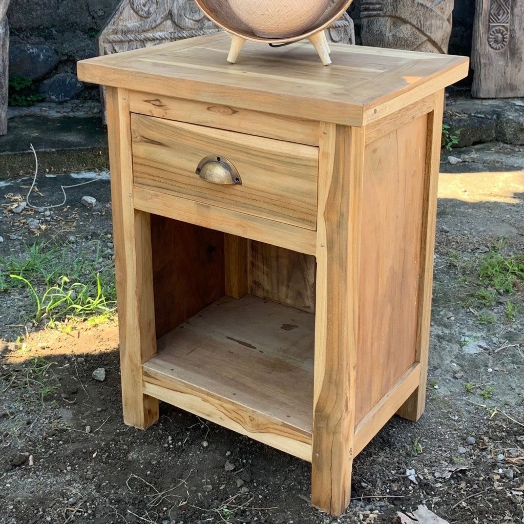 Emmy Jane Boutique Handmade Bedside Table - Upcycled Teak Wood Nightstand - Natural Homeware