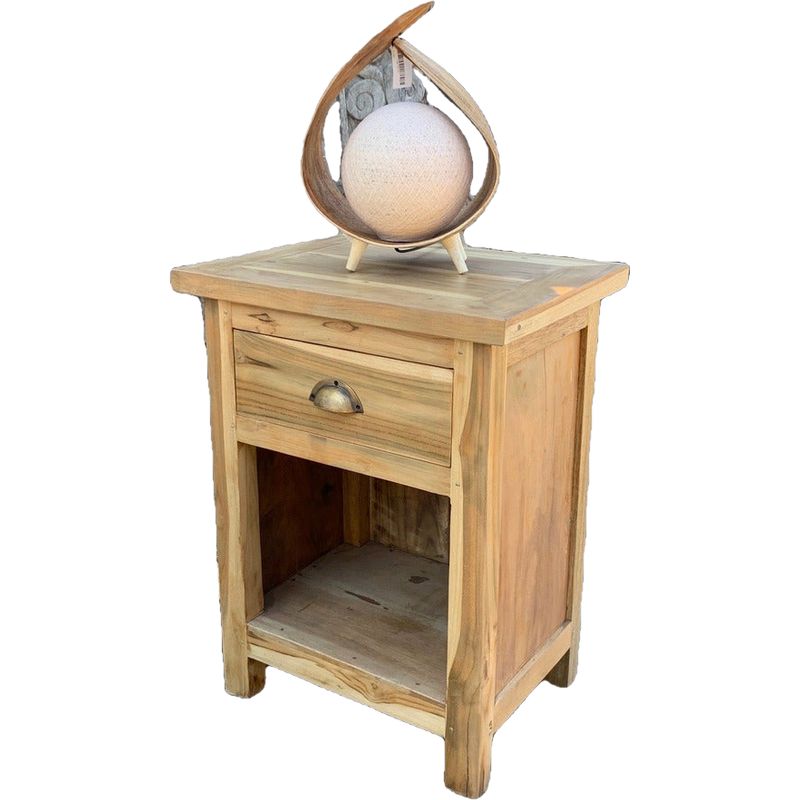 Emmy Jane Boutique Handmade Bedside Table - Upcycled Teak Wood Nightstand - Natural Homeware