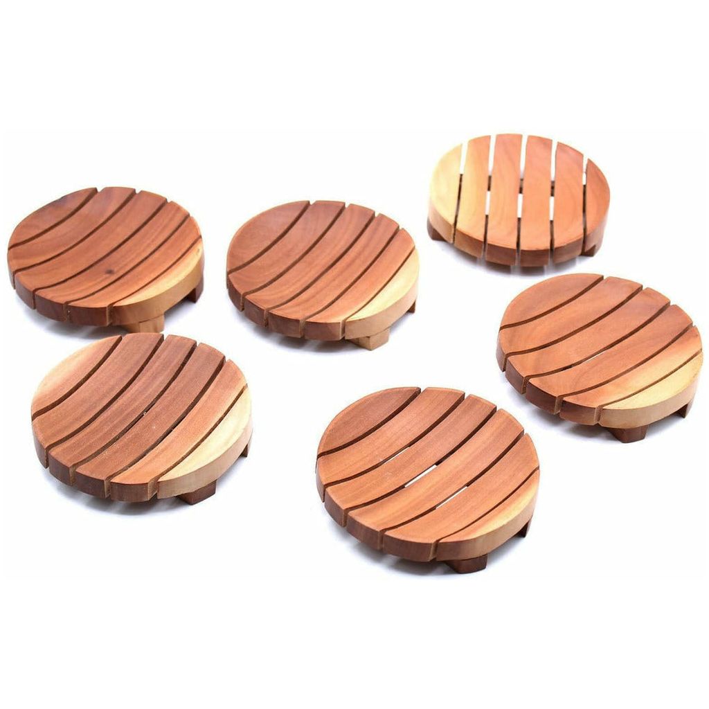 Emmy Jane Boutique Wooden Soap Dish - Classic Sustainable Mahogany Wood Grid Drainer Soap Dishes