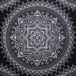 Emmy Jane Boutique Indian Cotton Bedspread Wall Hanging Double - Lotus Flower - Black & White