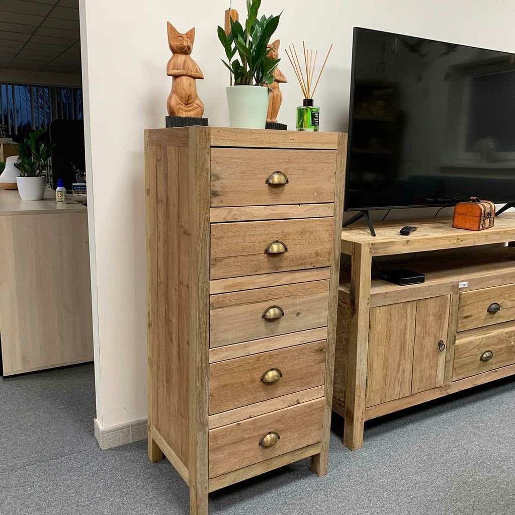 Emmy Jane Boutique Tall Wooden Chest of Drawers - Upcycled Wood from Retired Fishing Boats.