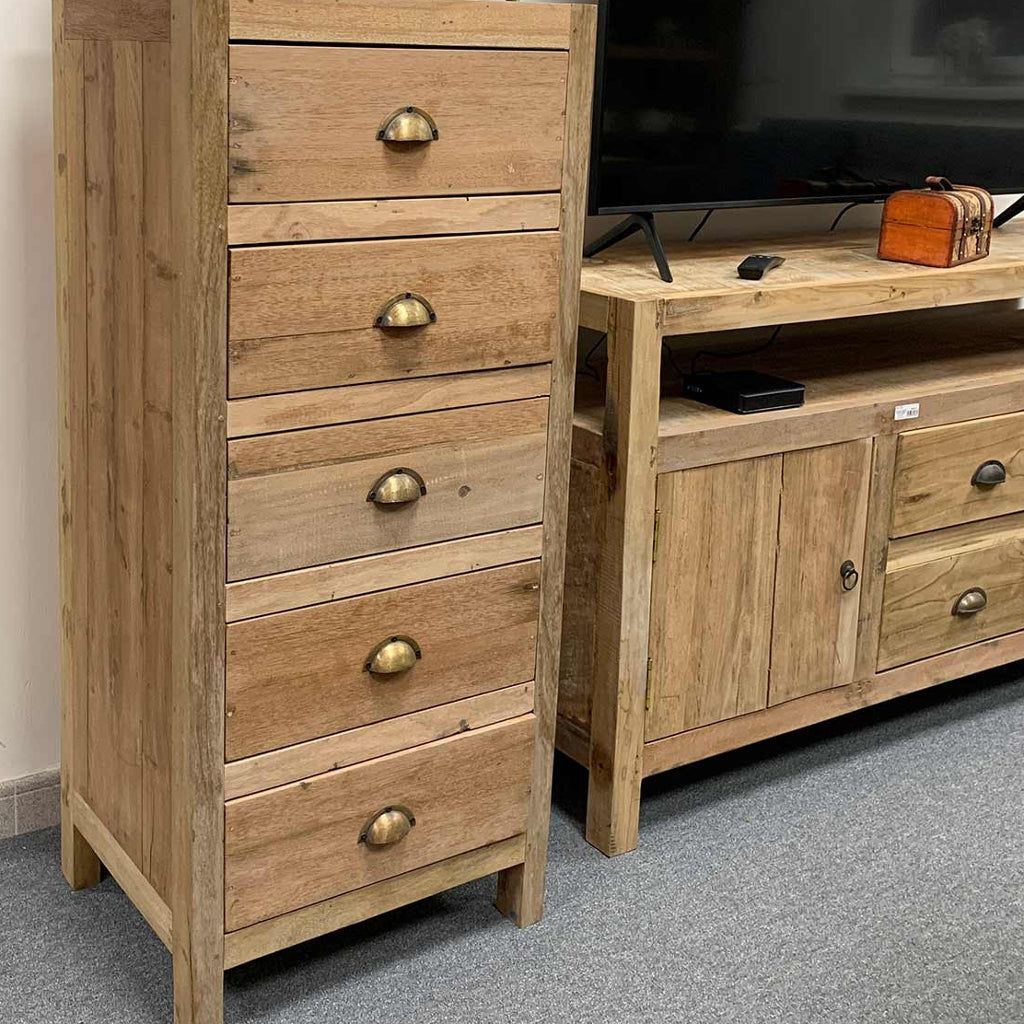 Emmy Jane Boutique Tall Wooden Chest of Drawers - Upcycled Wood from Retired Fishing Boats.