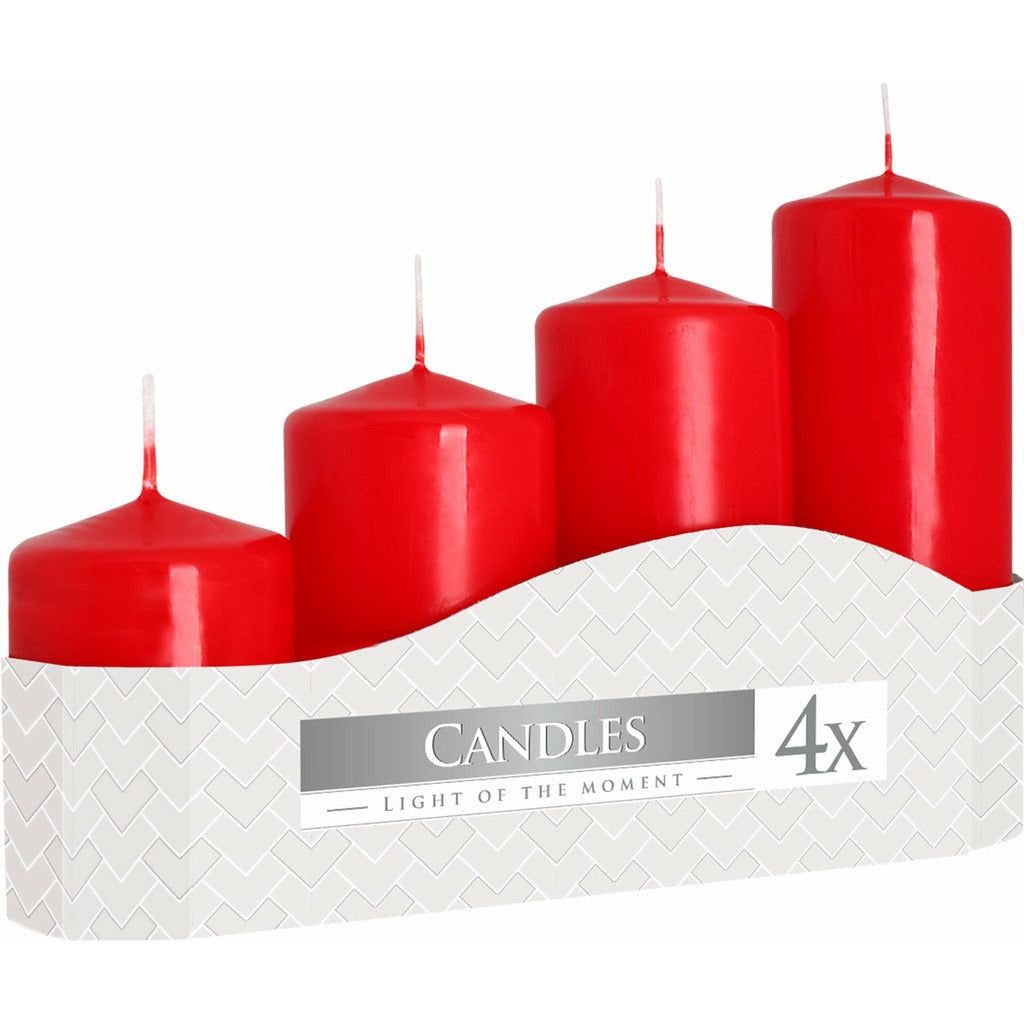 Emmy Jane Boutique Pillar Candles - Pack of 4 - Red or Ivory - 3 Sizes - Decorative Candle Set