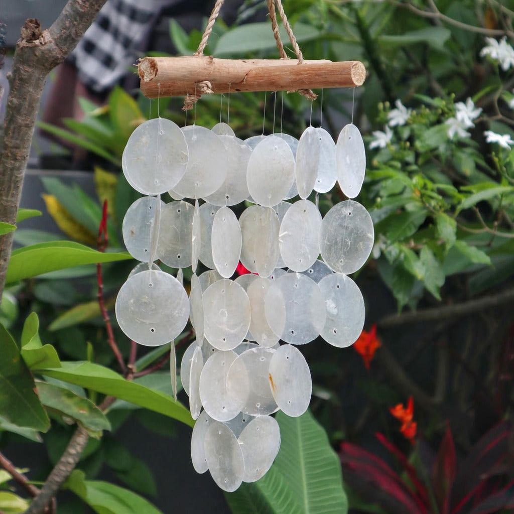 Emmy Jane Boutique Handmade Indonesian Driftwood and Glass Wind Chimes - Blue Green or Natural