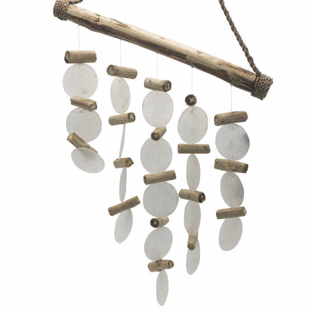 Emmy Jane Boutique Handmade Indonesian Driftwood and Glass Wind Chimes - Blue Green or Natural