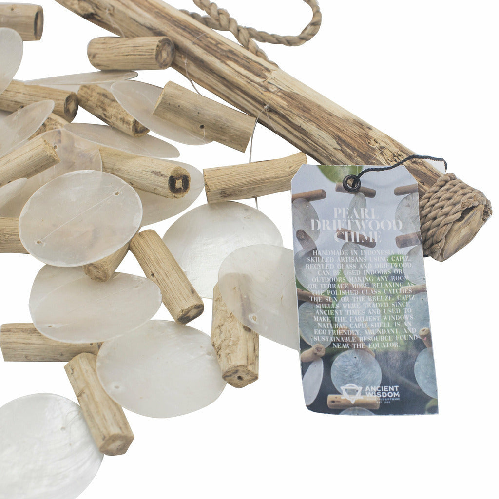 Emmy Jane Boutique Handmade Indonesian Driftwood and Glass Wind Chimes - Blue Green or Natural