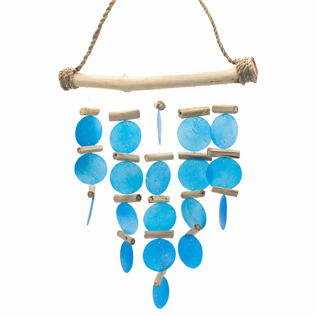 Emmy Jane Boutique Handmade Indonesian Driftwood and Glass Wind Chimes - Blue Green or Natural