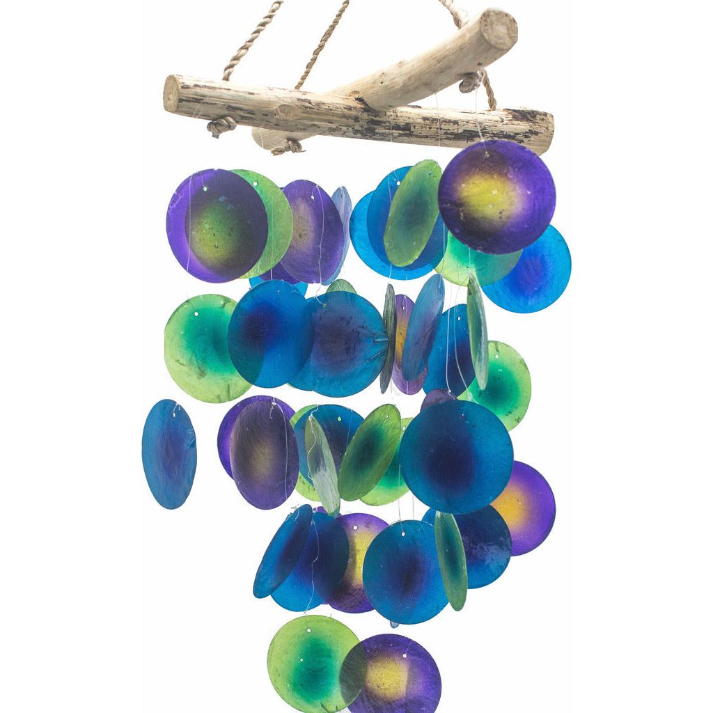 Emmy Jane Boutique Handmade Indonesian Driftwood and Glass Wind Chimes - Blue Green or Natural