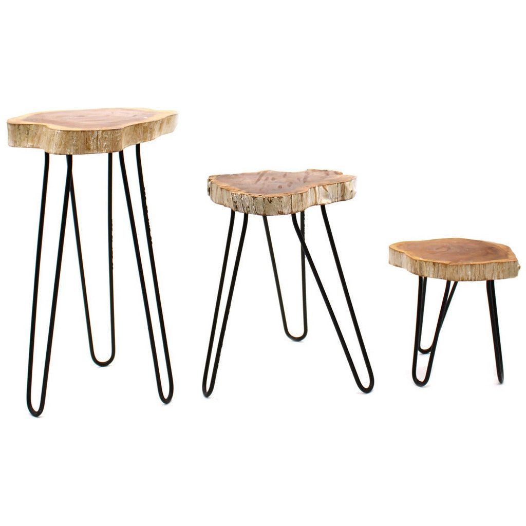 Emmy Jane Boutique Wooden Plant Stands - Indonesian Table Set - Natural Home Decor - 3 Colours