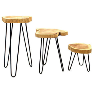 Emmy Jane Boutique Wooden Plant Stands - Indonesian Table Set - Natural Home Decor - 3 Colours