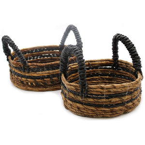 Emmy Jane Boutique Banana Leaf & Seagrass Baskets Set - Round - Pack of 2 Eco-Friedly Storage