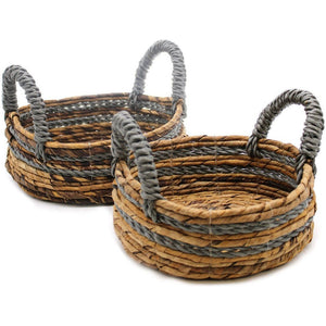 Emmy Jane Boutique Banana Leaf & Seagrass Baskets Set - Round - Pack of 2 Eco-Friedly Storage