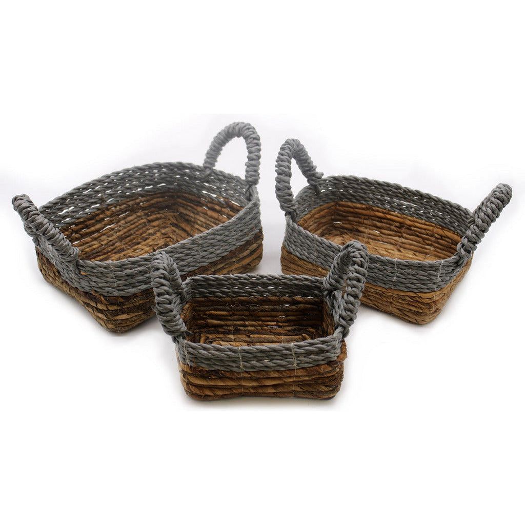 Emmy Jane Boutique Eco-Friendly Baskets Banana Leaf & Seagrass Square Set of 3 Natural Home Storage