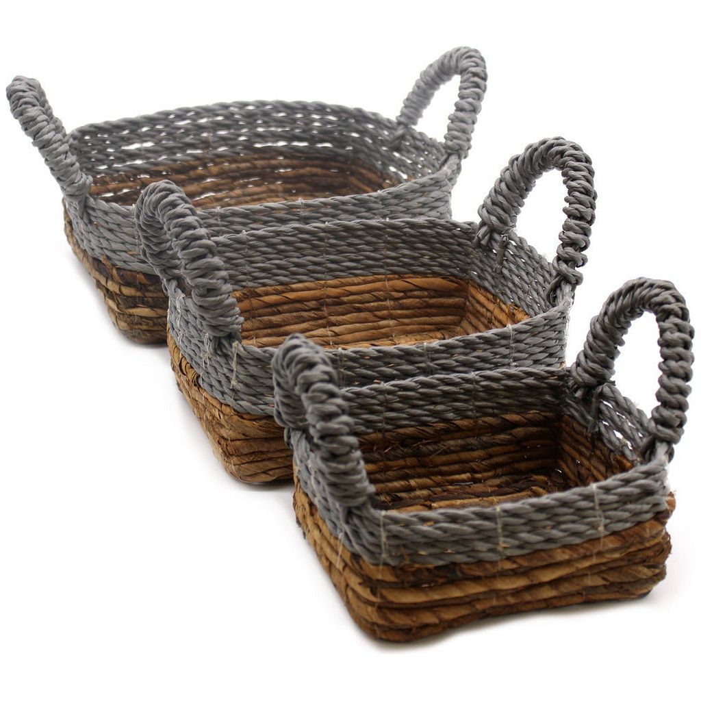 Emmy Jane Boutique Eco-Friendly Baskets Banana Leaf & Seagrass Square Set of 3 Natural Home Storage