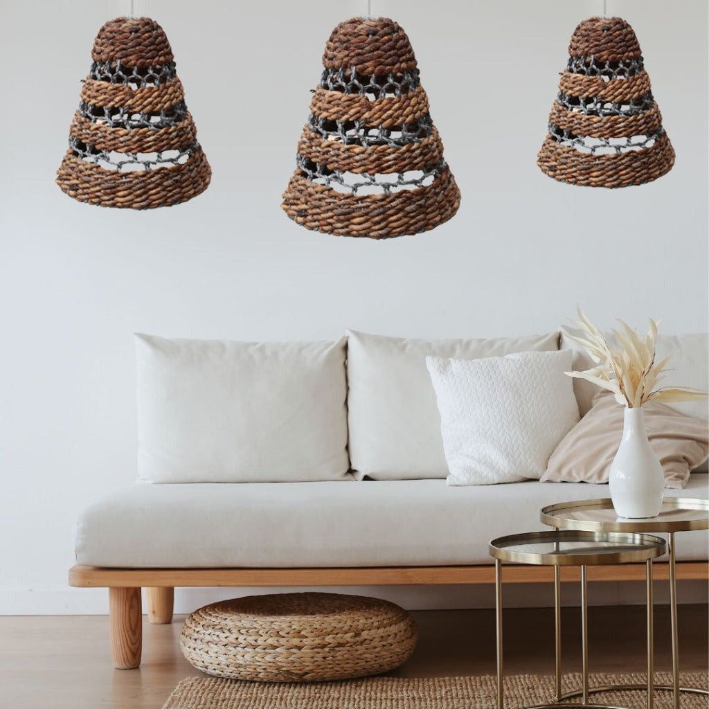 Emmy Jane Boutique Natural Banana Leaf & Hitam Raffia Lamp Shades - Handmade & Fairly Traded