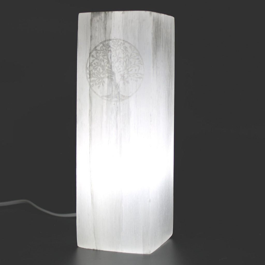 Emmy Jane Boutique Natural Selenite Stone Block Lamp - Tree of Life or Chakra - Fairly Traded