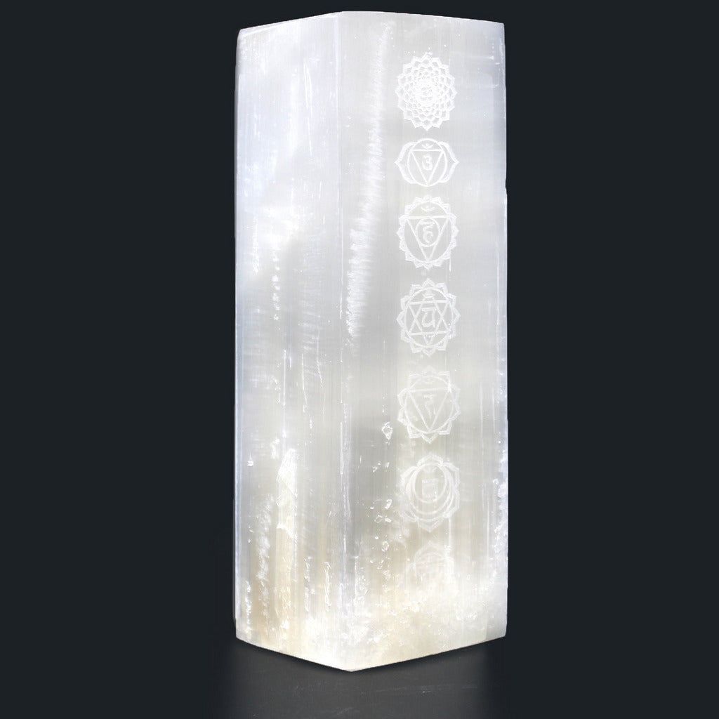 Emmy Jane Boutique Natural Selenite Stone Block Lamp - Tree of Life or Chakra - Fairly Traded