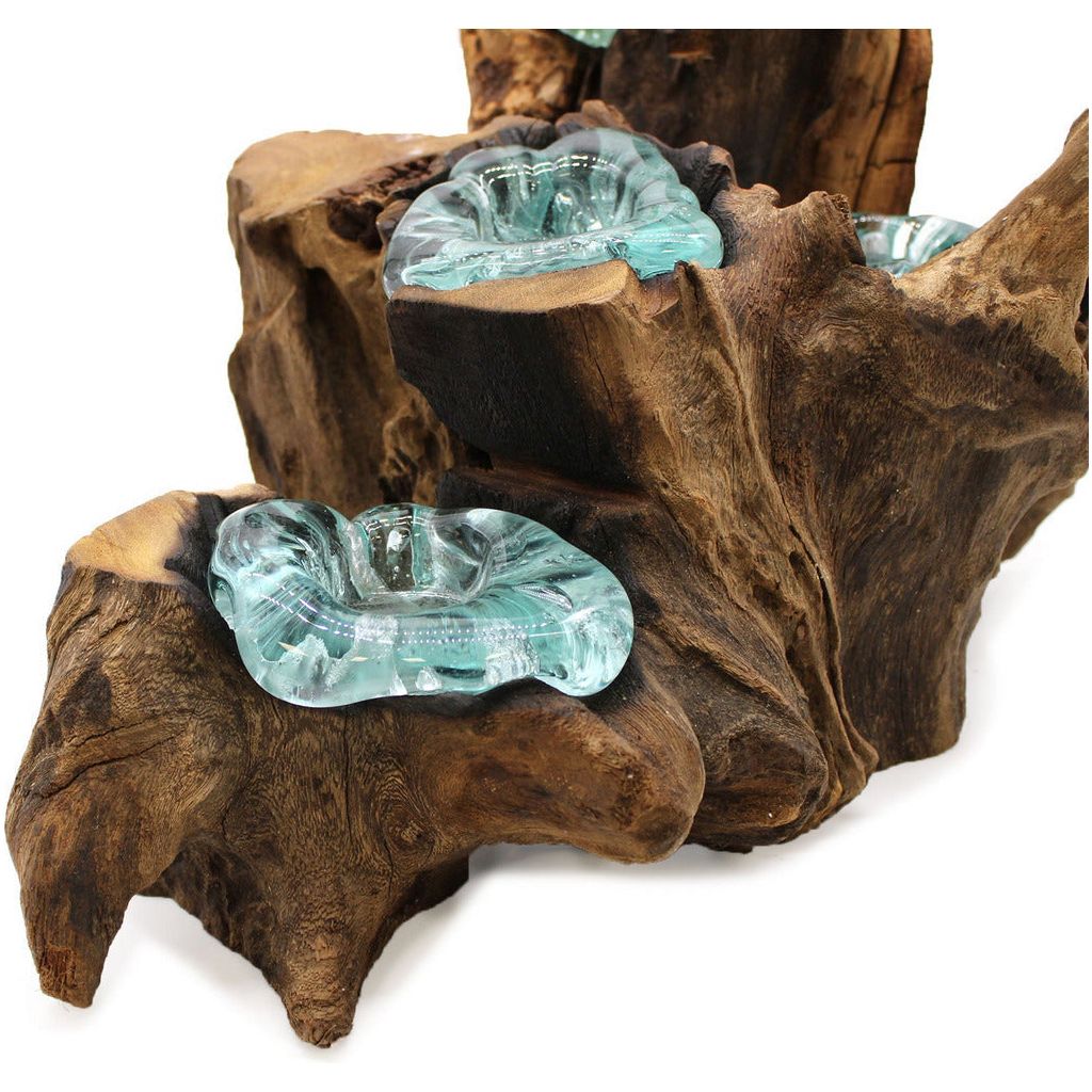 Emmy Jane Boutique Candle Holder Handmade Tealight Holder - Recycled Molton Glass on Gamel Wood