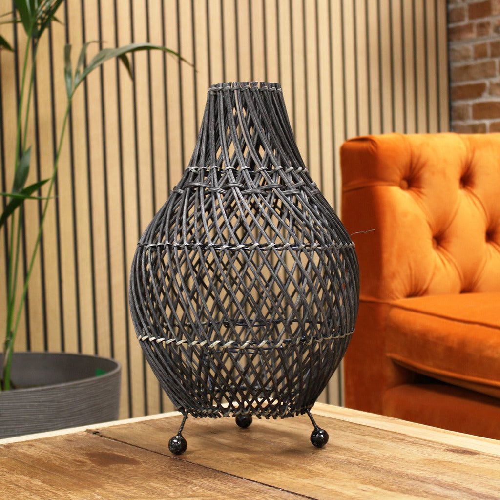 Emmy Jane Boutique Natural Homeware Handmade Rattan Table Lamps - Black Brown or Natural