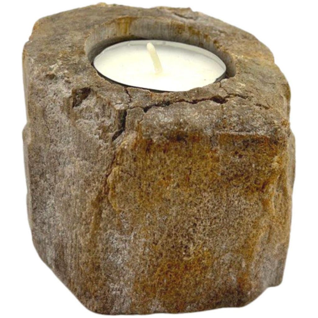 Emmy Jane Boutique Petrified Wood Candle Holder - Handcarved & Fairly Traded