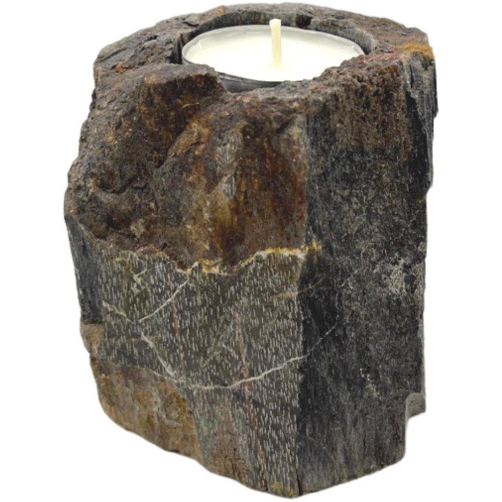 Emmy Jane Boutique Petrified Wood Candle Holder - Handcarved & Fairly Traded