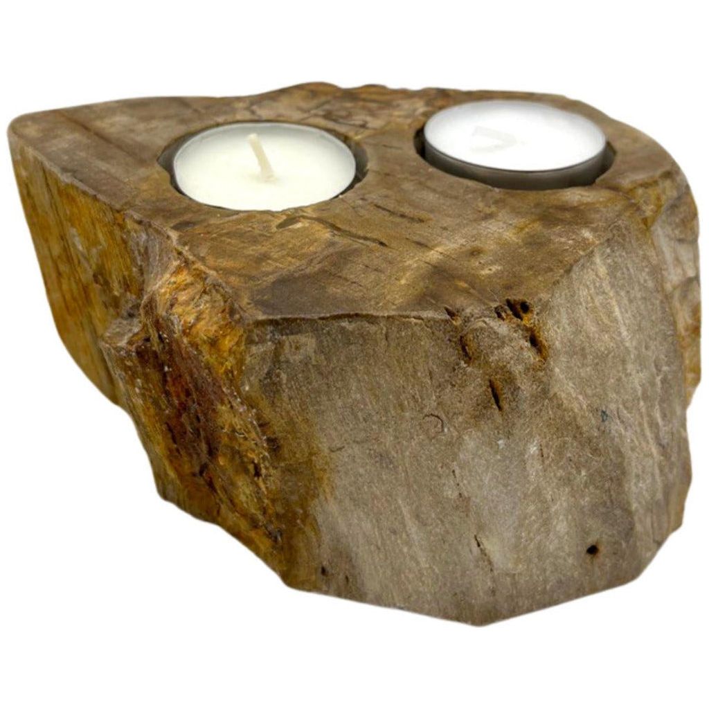 Emmy Jane Boutique Petrified Wood Candle Holder - Handcarved & Fairly Traded