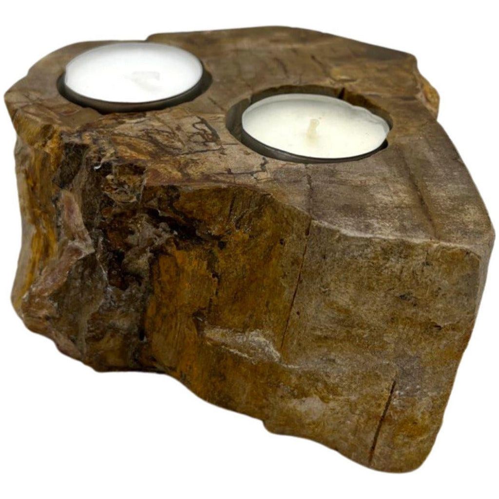 Emmy Jane Boutique Petrified Wood Candle Holder - Handcarved & Fairly Traded