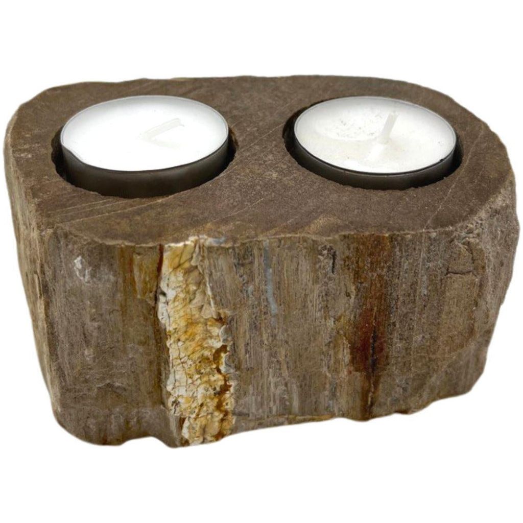 Emmy Jane Boutique Petrified Wood Candle Holder - Handcarved & Fairly Traded