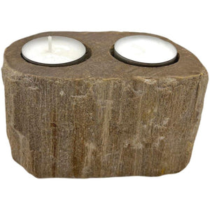 Emmy Jane Boutique Petrified Wood Candle Holder - Handcarved & Fairly Traded