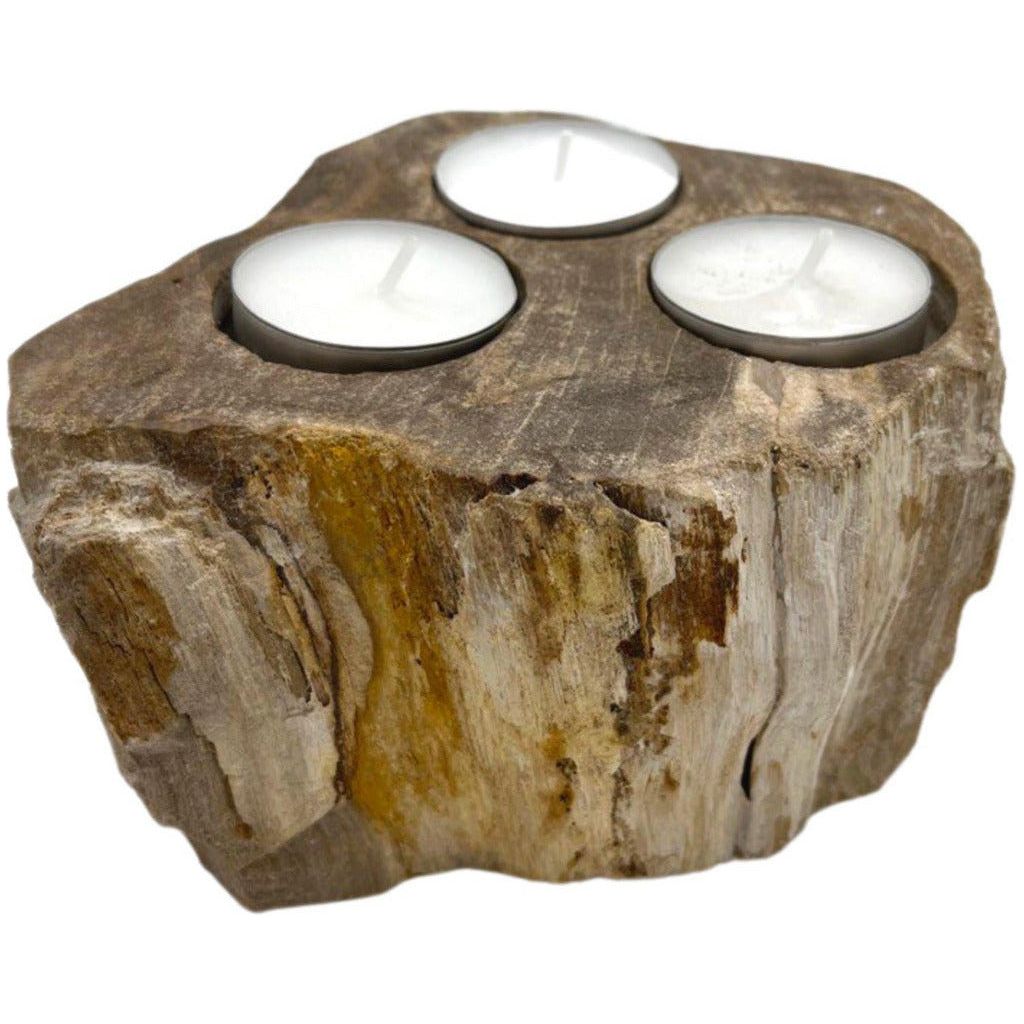 Emmy Jane Boutique Petrified Wood Candle Holder - Handcarved & Fairly Traded