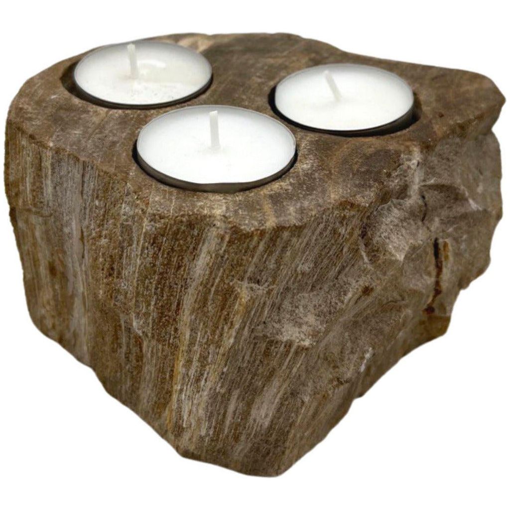 Emmy Jane Boutique Petrified Wood Candle Holder - Handcarved & Fairly Traded