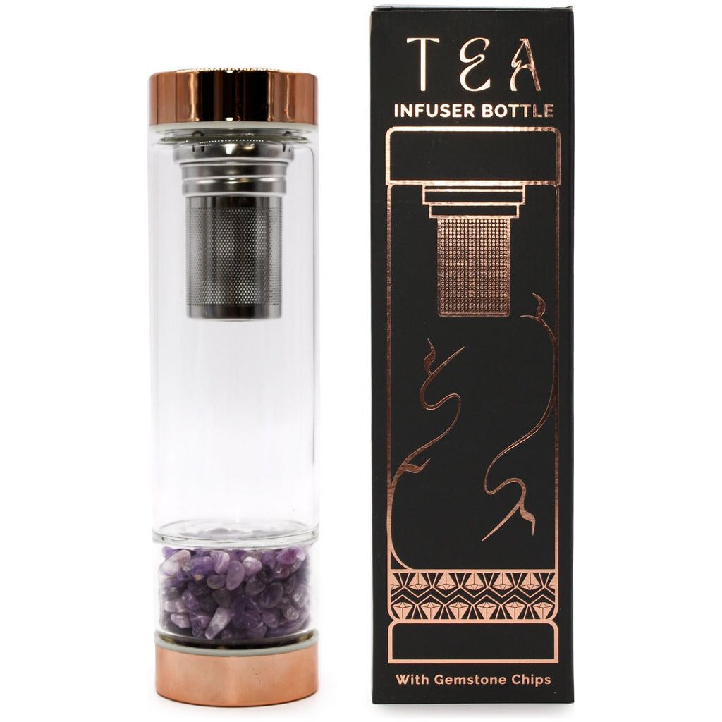 Emmy Jane Boutique Crystal Glass Tea Infuser Bottle - Glass Water Bottle with Gemstones