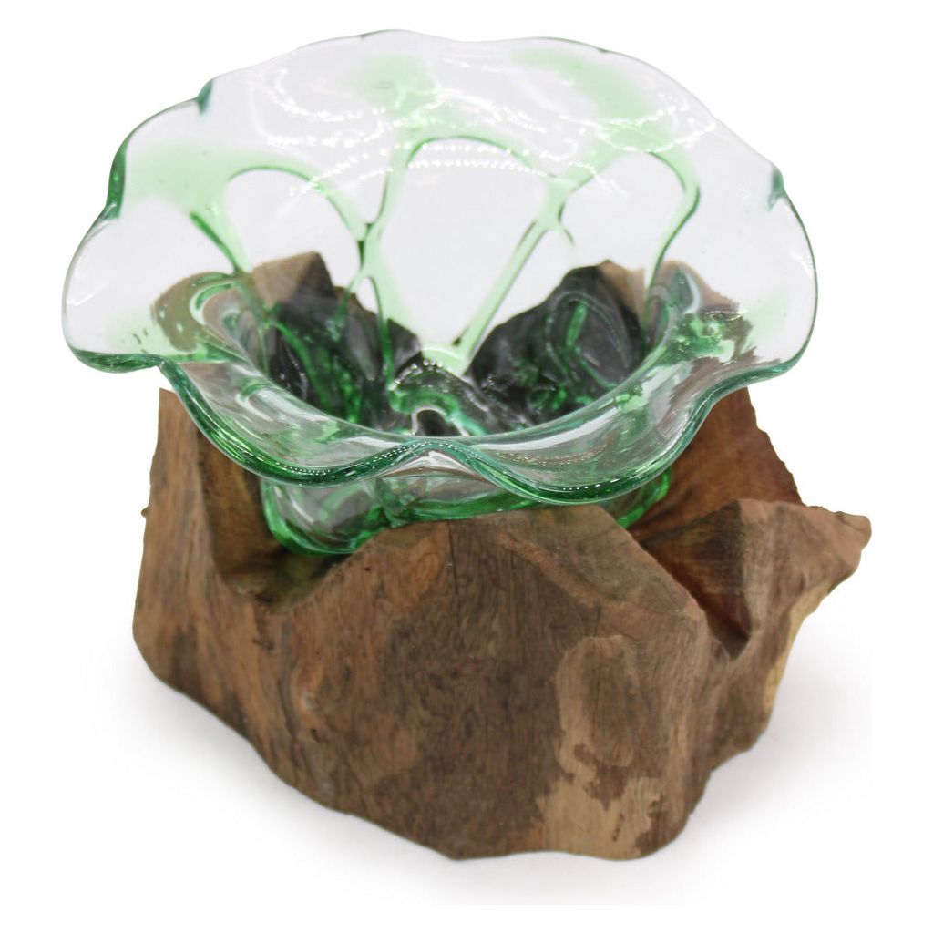 Emmy Jane Boutique Eco-Friendly Decorative Bowl Green - Recycled Beer Bottle Glass on Wood Stand