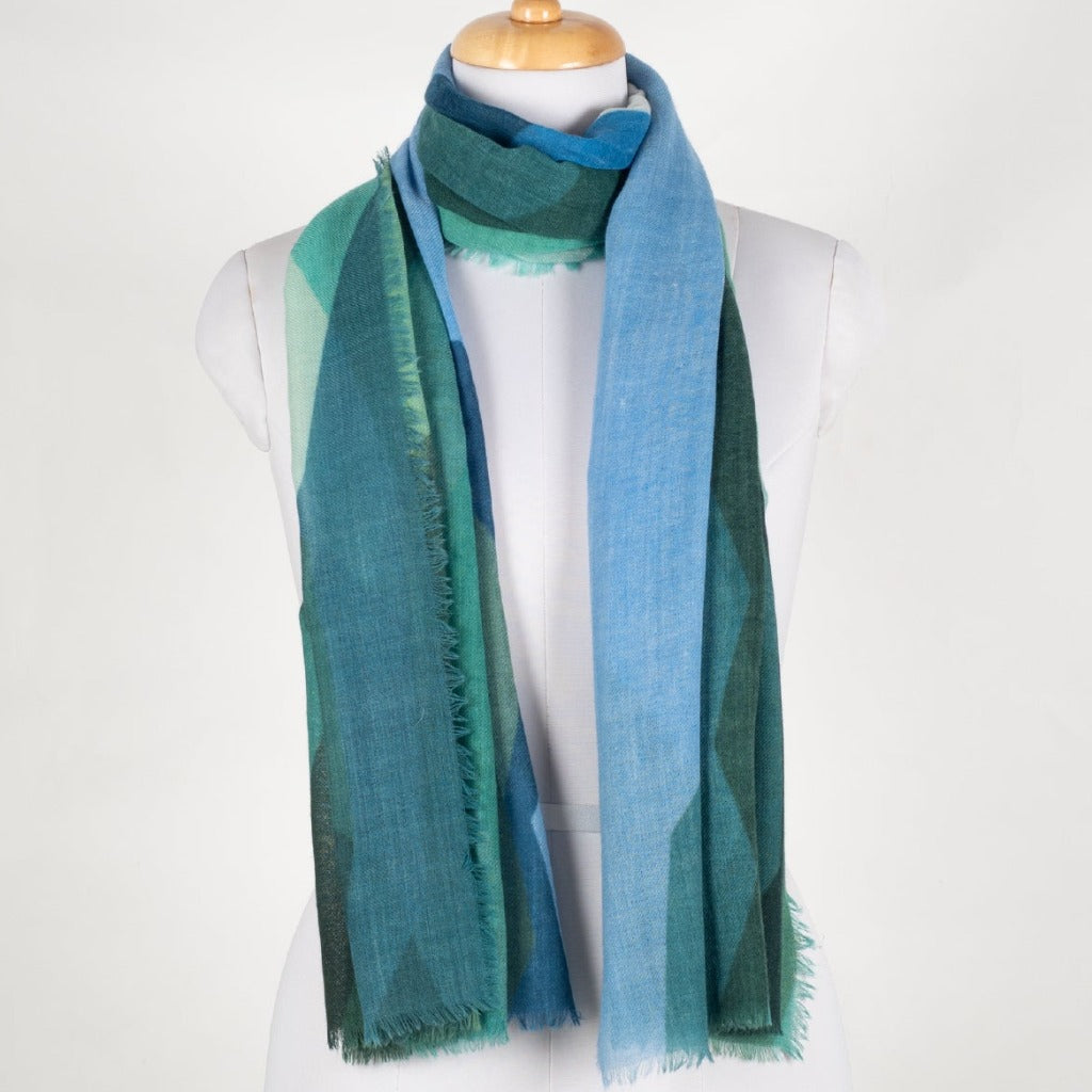 Abstract Peaks Merino Wool Scarf - Green Multi-0