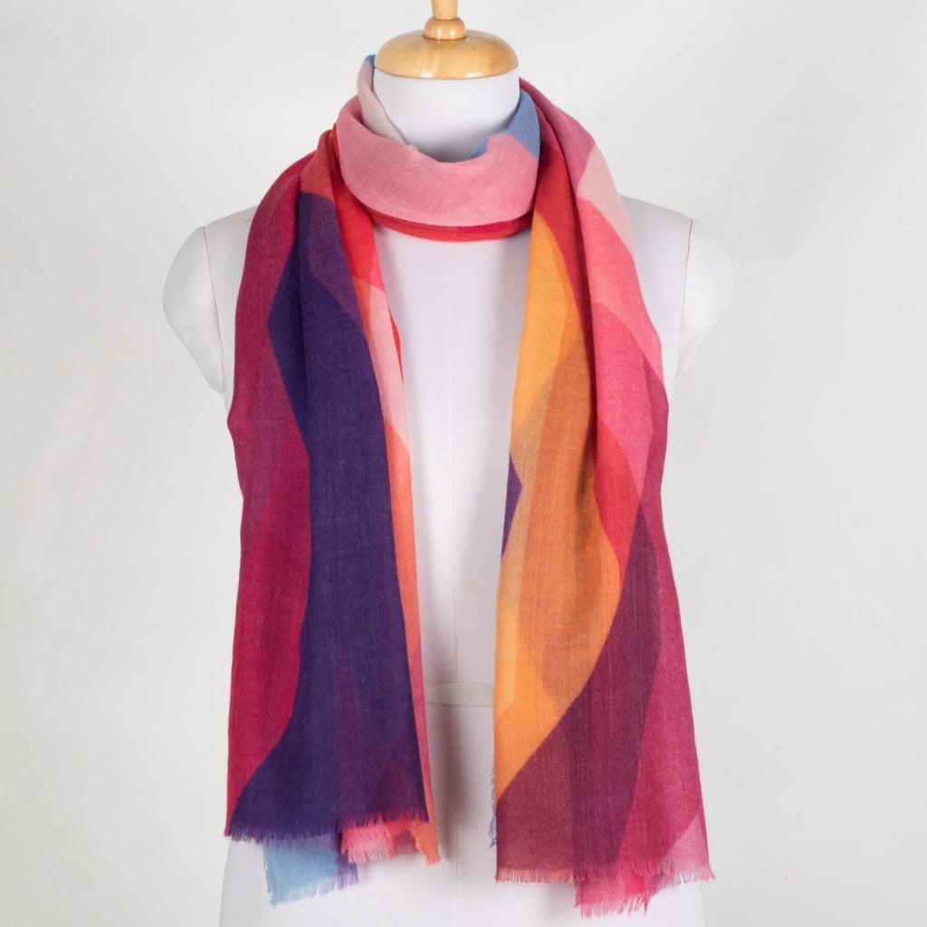 Abstract Peaks Merino Wool Scarf - Pink Multi-0