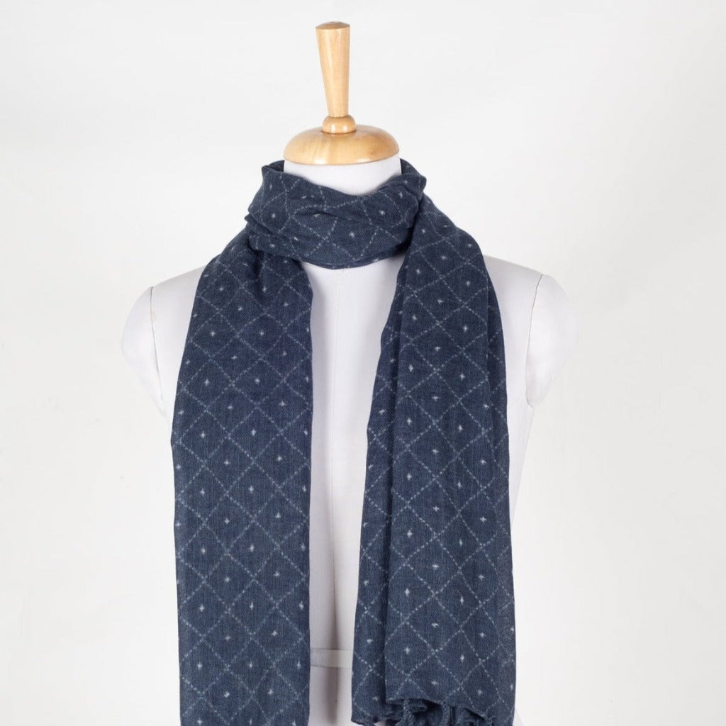 Dotted Diamond Merino Wool Scarf - Blue-0