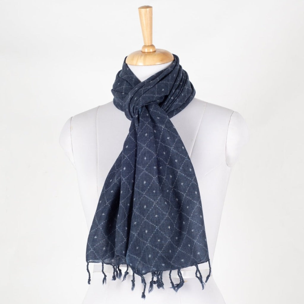 Dotted Diamond Merino Wool Scarf - Blue-2