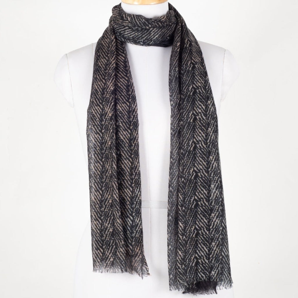 Shades of Chevron Merino Wool Scarf - Black White-0