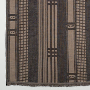 Checks and Stripes Abstract Jacquard Merino Wool Scarf - Black Beige-1