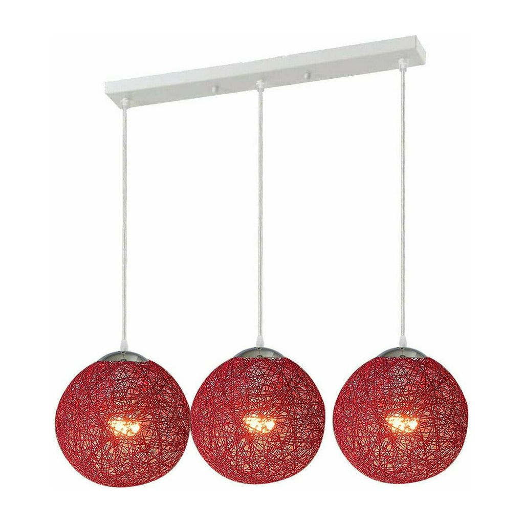 Emmy Jane Boutique 3 Head Red Bamboo Retro Hanging Light Fixtures Wicker Pendant Light Living Room