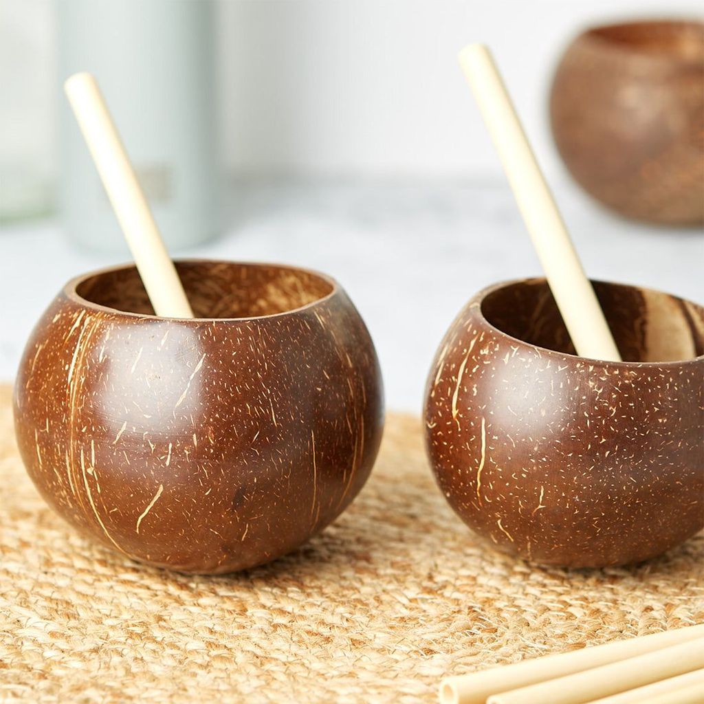 Emmy Jane Boutique Coconut Cups - Natural Coco Shell Cup Set of 2 - Sustainable & Plastic-Free