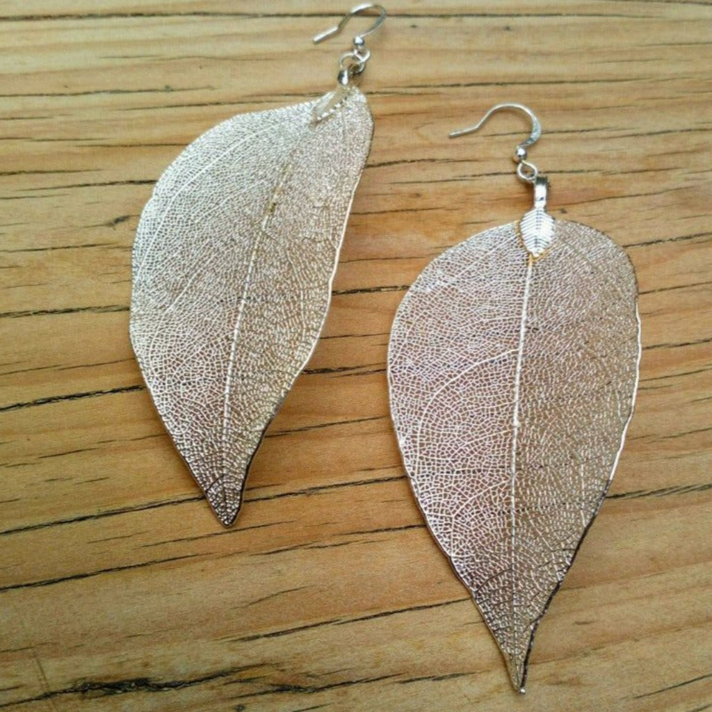 Emmy Jane Boutique AW Jewellery - Real Leaf Drop Earrings - Bravery Leaf - Gold Silver or Multi Coloured