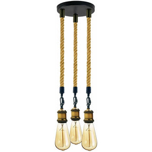Emmy Jane Boutique Hemp Rope 3 Head Pendant Light Retro Ceiling Lamp Fixture