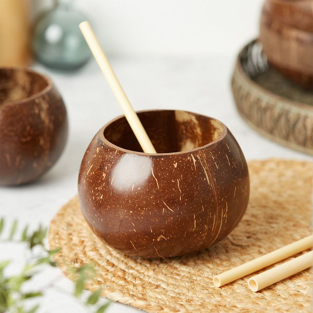 Emmy Jane Boutique Coconut Cups - Natural Coco Shell Cup Set of 2 - Sustainable & Plastic-Free