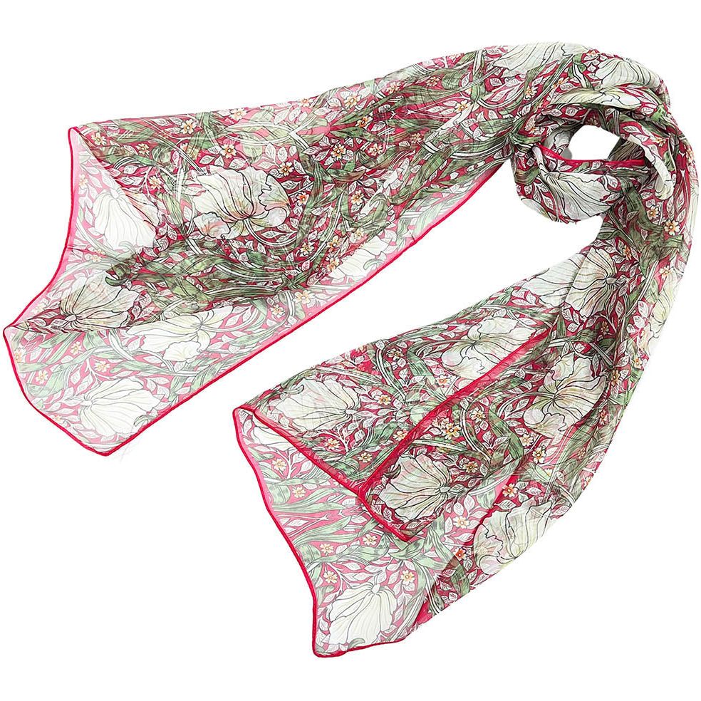 Emmy Jane Boutique Silk Scarves - William Morris Pimpernel & Thyme Red - 100% Pure Silk Scarf