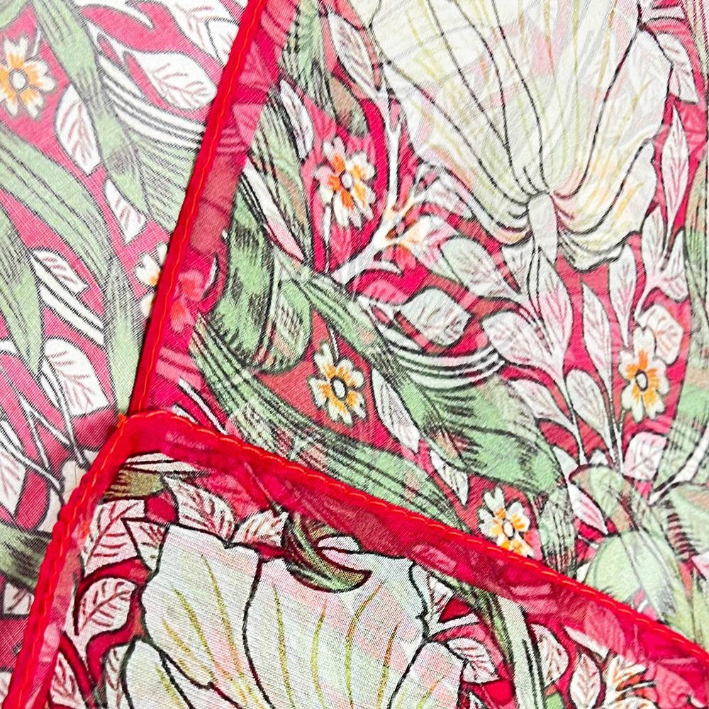 Emmy Jane Boutique Silk Scarves - William Morris Pimpernel & Thyme Red - 100% Pure Silk Scarf