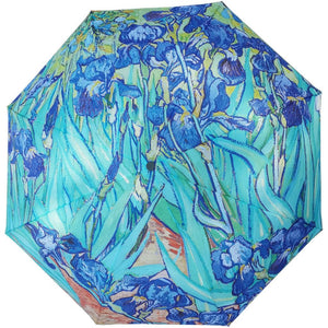 Emmy Jane Boutique Folding Umbrella - Van Gogh Iris - Art Floral Design - Blue Rain Brolly