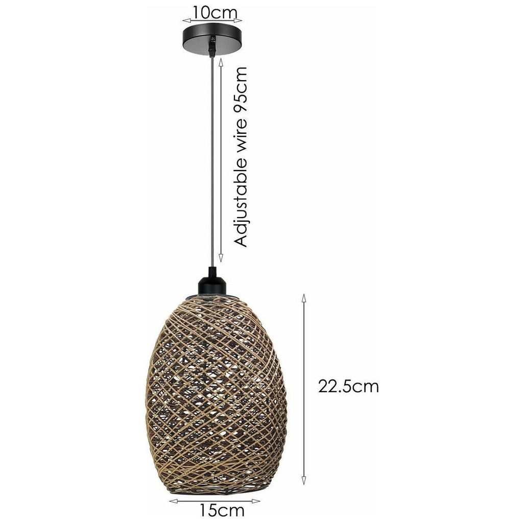 Emmy Jane Boutique Ceiling Pendant Light - Rattan Wicker Shade Lampshade