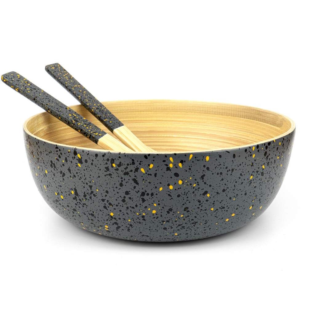 Emmy Jane Boutique Bamboo Salad Bowl & Serving Spoons - Large Handmade Eco-Friendly Bowl