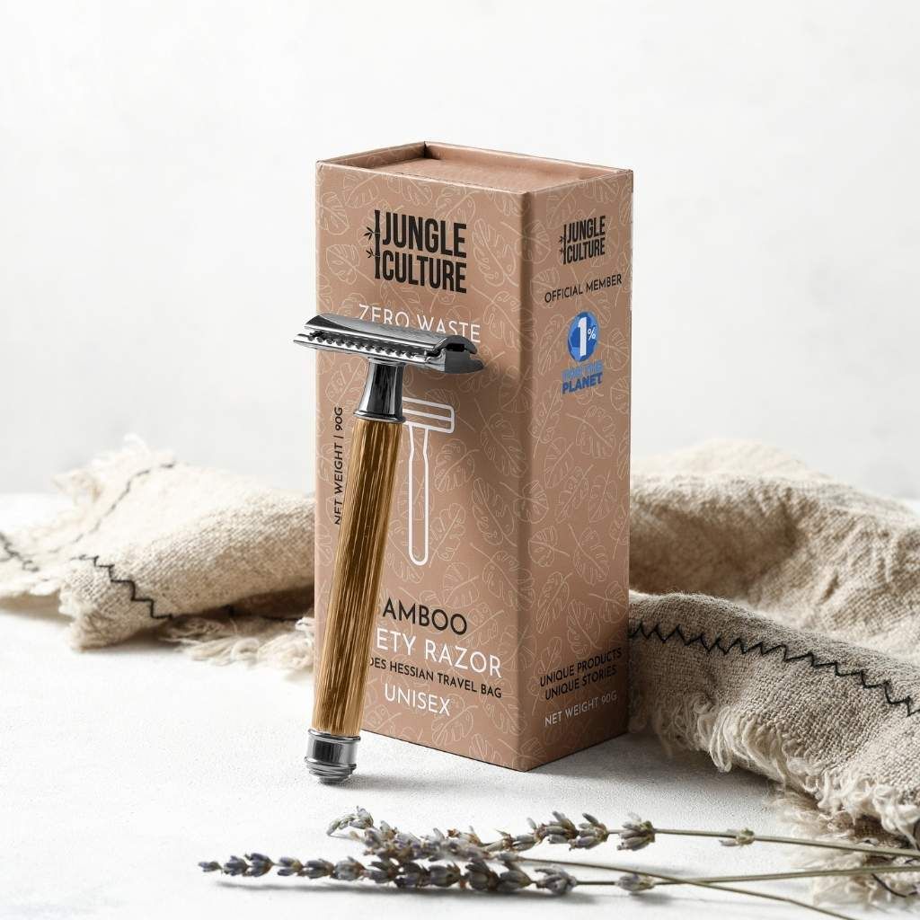 Emmy Jane Boutique Eco Bamboo Safety Razor - Reusable Bamboo Razor & Jute Travel Bag